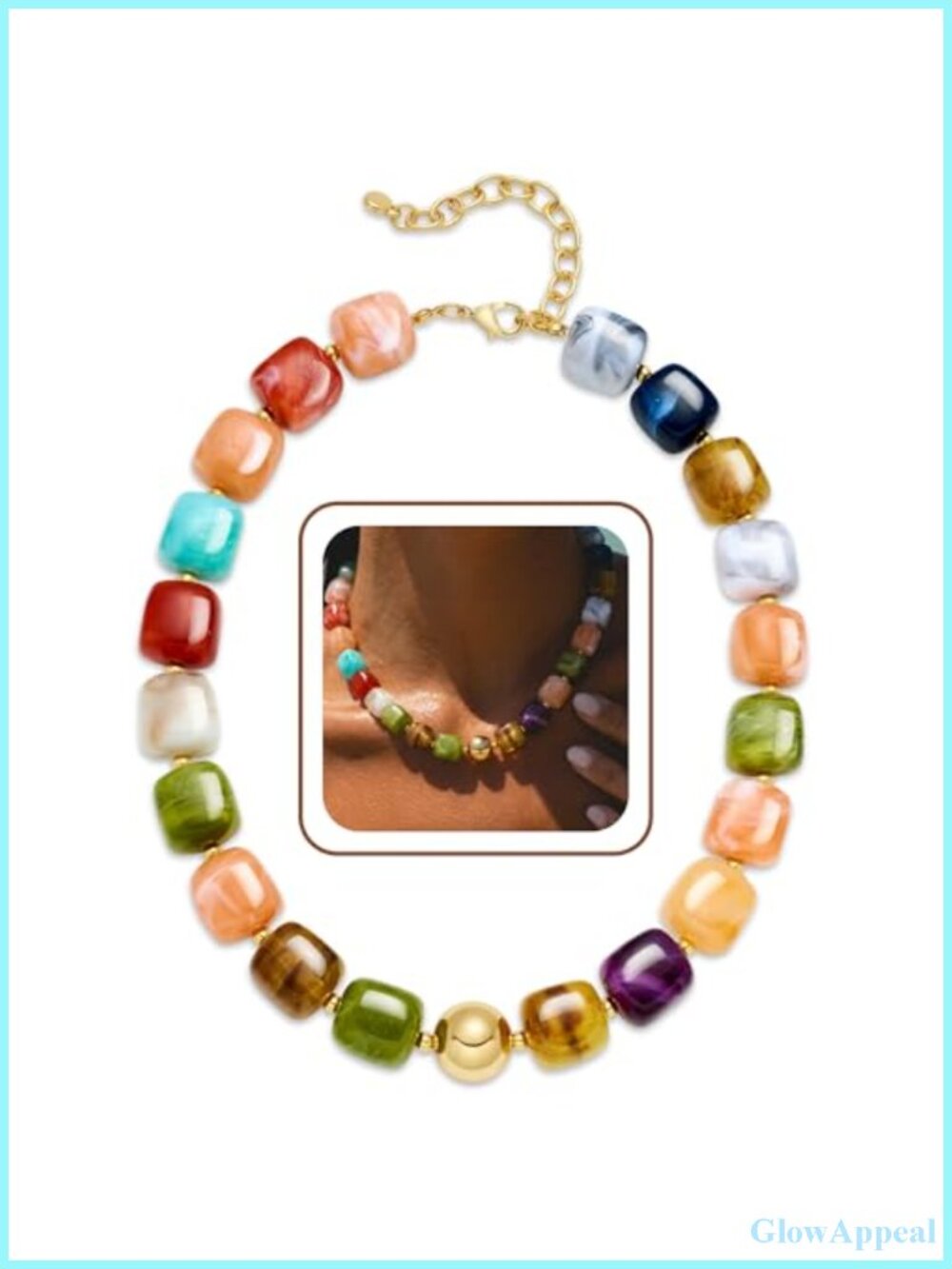 INNERDIVA Resin Beaded Choker Necklace Waterproof Lightweight Summer